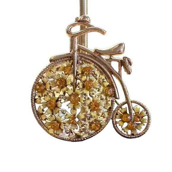 Vintage Pin/Brooch Bundle of 3 with 2-Floral and 1-vintage style bicycle - Picture 2 of 12
